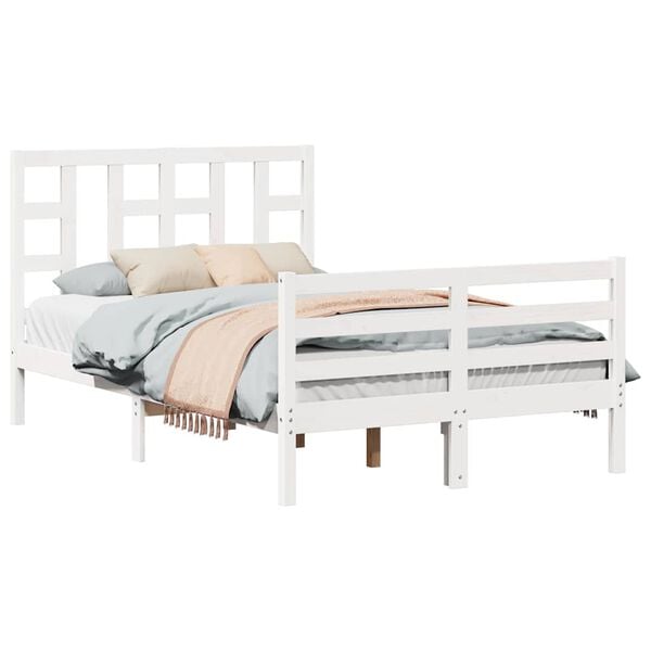 vidaXL Estrutura de cama com cabeceira 120x200cm madeira maciça branco