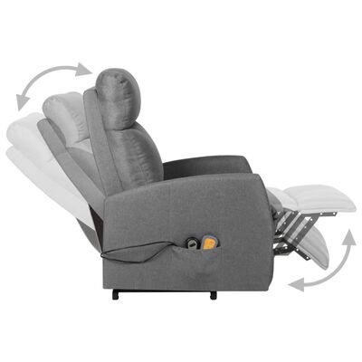 vidaXL Poltrona elevatória de massagens tecido cinzento-claro