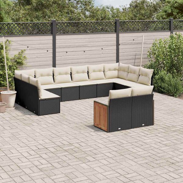 vidaXL 12 pcs conjunto de sof&aacute;s de jardim c/ almofad&otilde;es vime PE preto