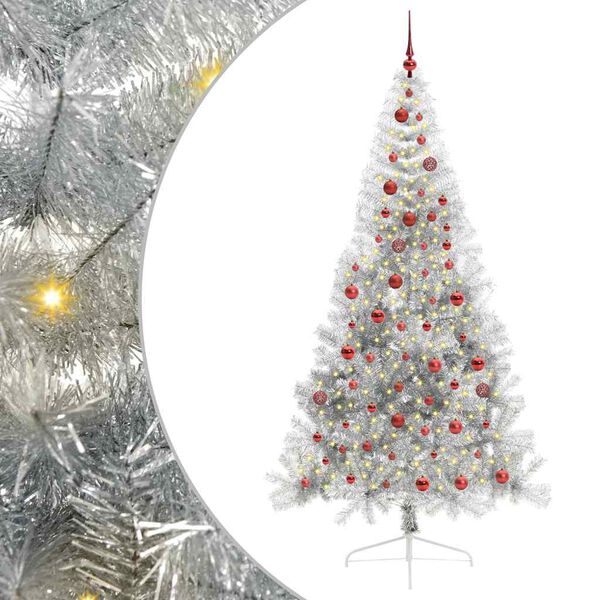 vidaXL &Aacute;rvore de Natal Artificial Pr&eacute;-iluminada Prateado 210 cm PET
