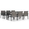 vidaXL 7 pcs conjunto de jantar para jardim vime PE cinzento