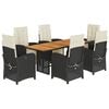 vidaXL 7 pcs conjunto de jantar p/ jardim c/ almofad&otilde;es vime PE preto