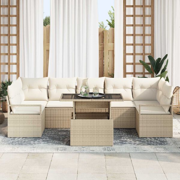vidaXL Conjunto de Sof&aacute; de Jardim 8 pcs Bege Rattan Sint&eacute;tico