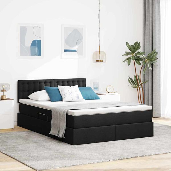 vidaXL Cama com arruma&ccedil;&atilde;o e LED com colch&atilde;o Preto 140 x 200 cm tecido