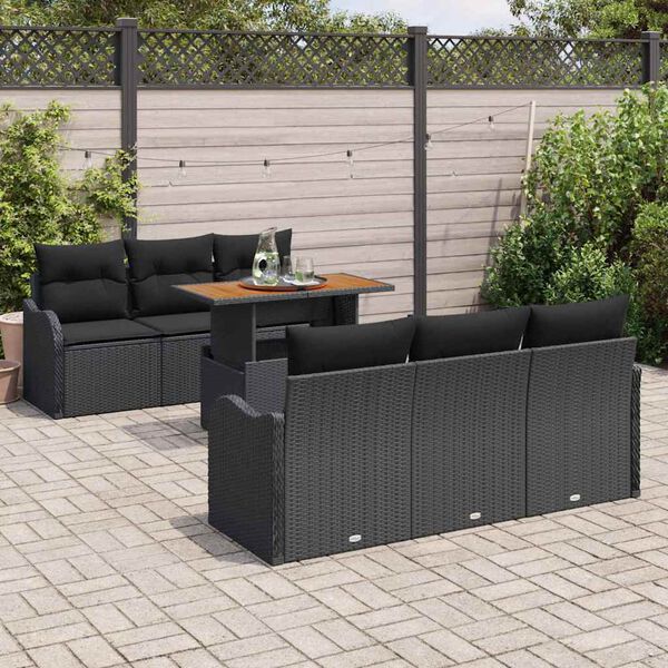 vidaXL Conjunto de Sof&aacute; de Jardim com almofada 7 pcs Preto vime PE