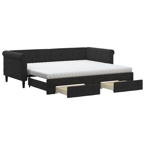 vidaXL Sofá-cama com gavetão e gavetas 90x200 cm veludo preto