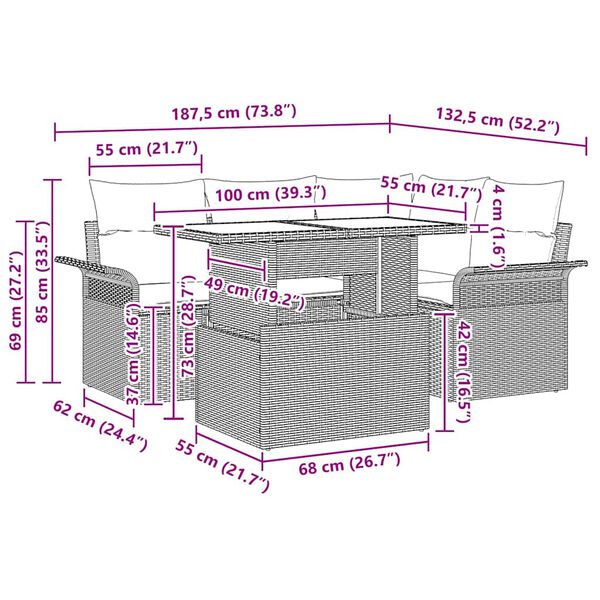vidaXL Conjunto de Sof&aacute; de Jardim 5 pcs Bege Rattan Sint&eacute;tico