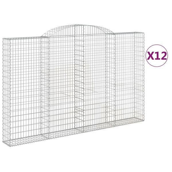 vidaXL Cestos gabi&atilde;o arqueados 12 pcs 300x30x180/200 ferro galvanizado