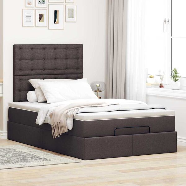 vidaXL Estrutura cama otomana colch&atilde;o 120x200cm tecido castanho escuro