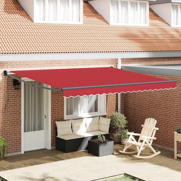 vidaXL Toldo Retr&aacute;til Vermelho 400 &times; 300 cm Poli&eacute;ster e Alum&iacute;nio