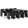 vidaXL 9 pcs conjunto de jantar p/ jardim c/ almofad&otilde;es vime PE preto