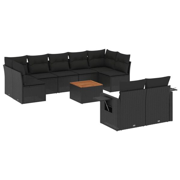 vidaXL 10 pcs conjunto sof&aacute;s de jardim c/ almofad&otilde;es vime PE preto