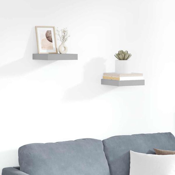 vidaXL Prateleiras de parede suspensas 2 pcs 23x23,5x3,8cm MDF cinza