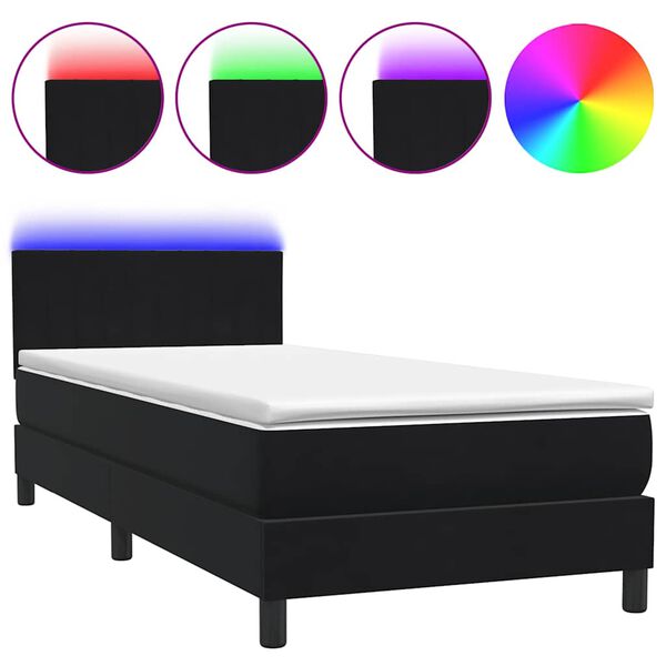 vidaXL Cama box spring c/ colch&atilde;o e LED 100x220 cm veludo preto