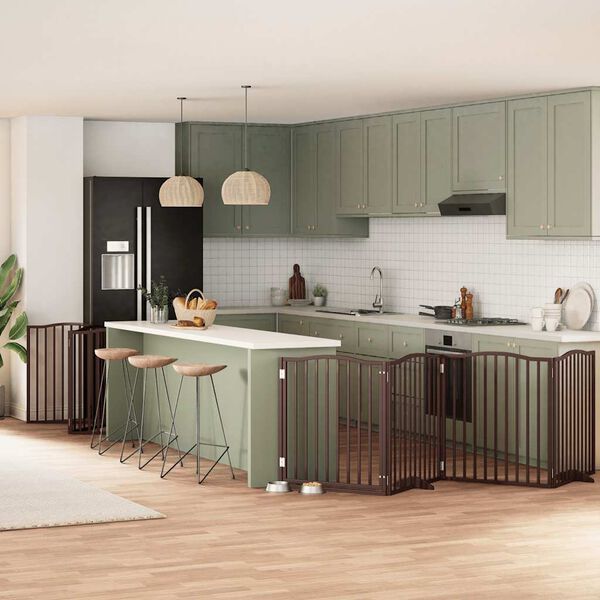 vidaXL Portão cães c/ porta dobrável 12 painéis 960 cm álamo castanho