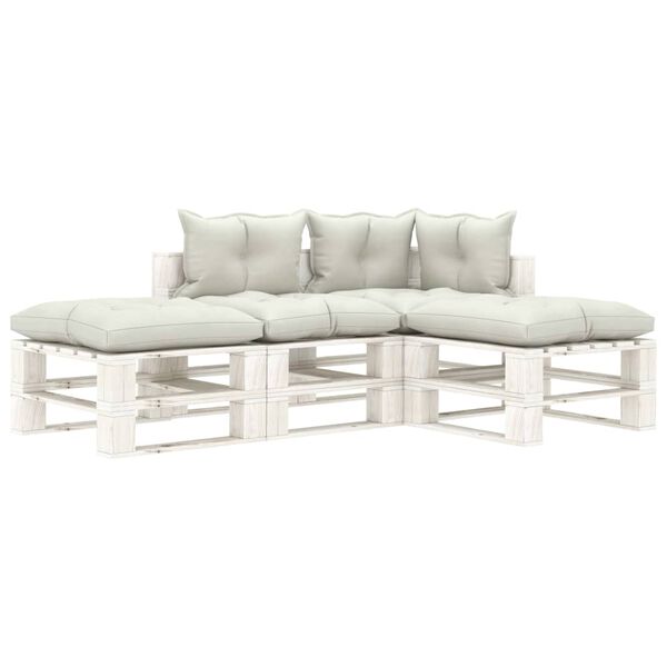 vidaXL 4 pcs conjunto lounge de jardim em paletes c/ almofad&otilde;es bege