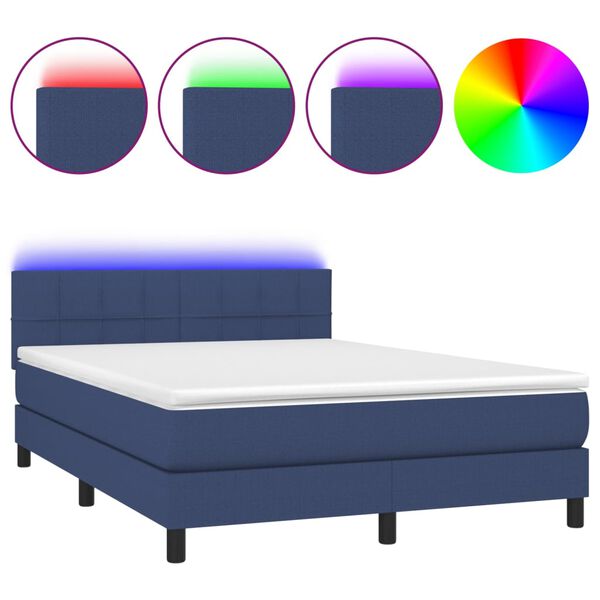 vidaXL Cama box spring c/ colch&atilde;o e LED 140x190 cm tecido azul