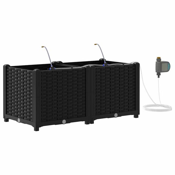 vidaXL Vaso de Jardim 2 pcs Preto A&ccedil;o