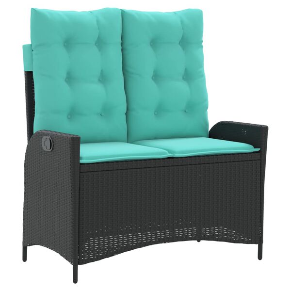 vidaXL Banco de jardim reclin&aacute;vel com almofad&otilde;es vime PE preto