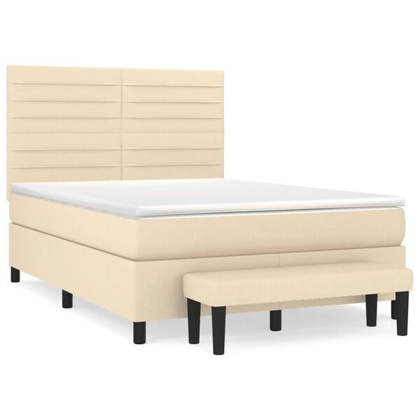 vidaXL Cama com molas/colch&atilde;o 140x200 cm tecido cor creme