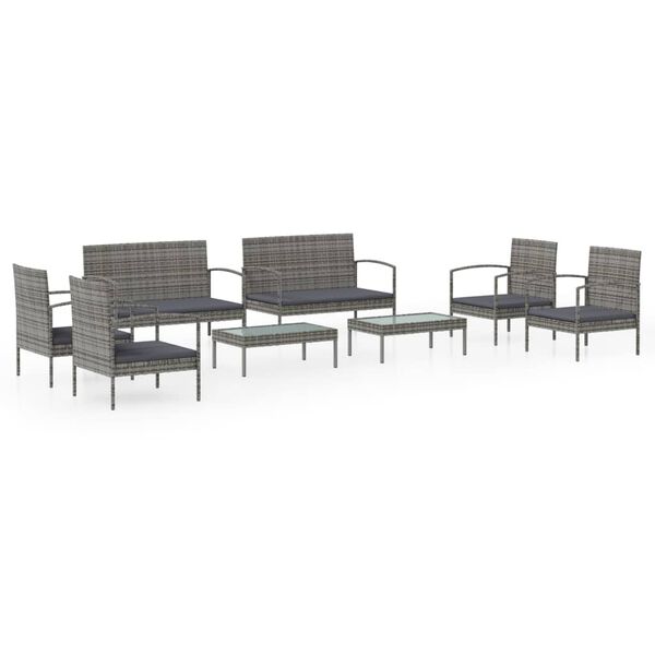 vidaXL 8 pcs conjunto lounge de jardim c/ almofadões vime PE cinzento