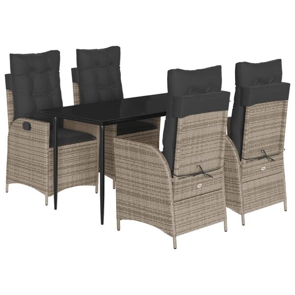 vidaXL 5 pcs conjunto de jantar p/ jardim c/ almofad&otilde;es vime PE cinza