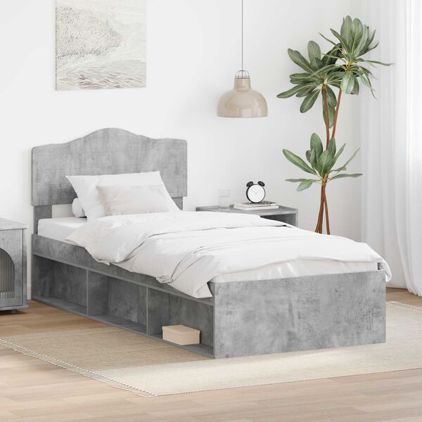 vidaXL Estrutura da Cama com cabeceira Cinza Concreto 90 x 190 cm