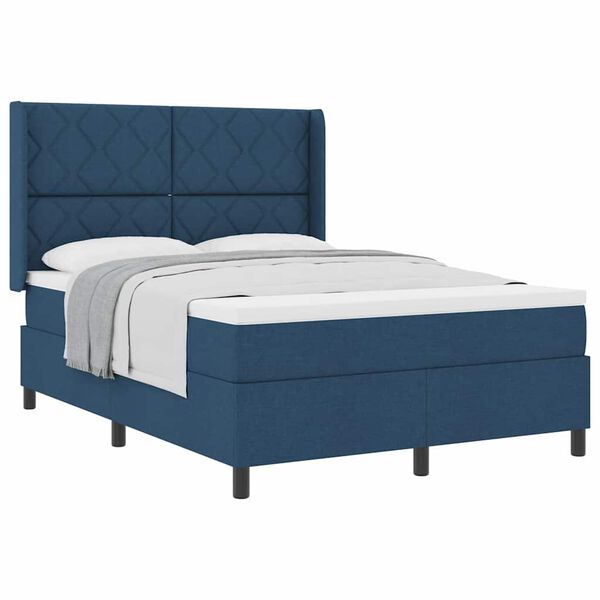 vidaXL Cama Box com colch&atilde;o com cabeceira Azul 140 x 190 cm tecido
