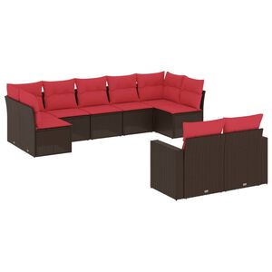 vidaXL 9 pcs conjunto sof&aacute;s p/ jardim c/ almofad&otilde;es vime PE castanho