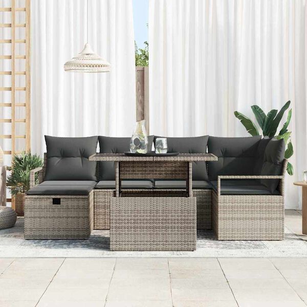 vidaXL Conjunto de Sof&aacute; de Jardim 7 pcs Cinzeto Rattan Sint&eacute;tico