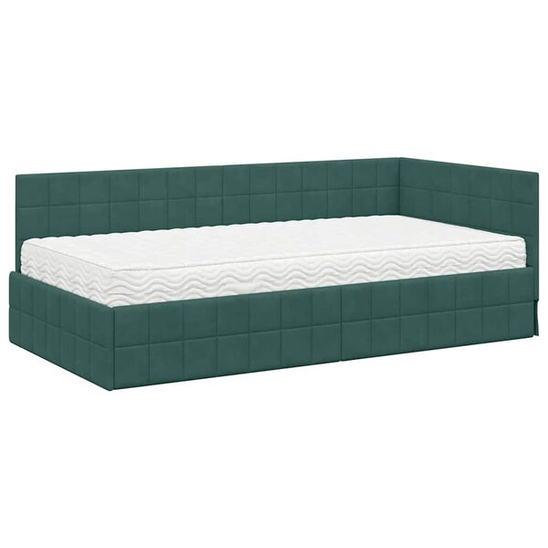 vidaXL Estrutura de Cama de Canto com Colch&atilde;o 2 pcs Verde Veludo