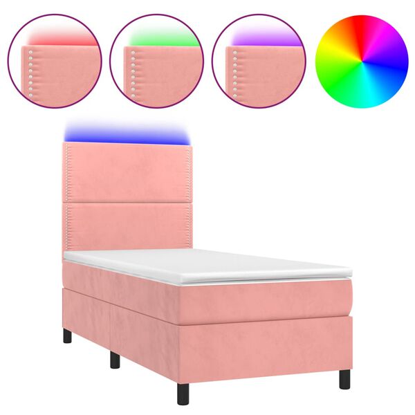 vidaXL Cama box spring c/ colch&atilde;o/LED 80x200 cm veludo rosa