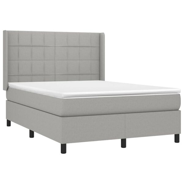 vidaXL Cama box spring c/ colch&atilde;o e LED 140x200 cm tecido cinza-claro