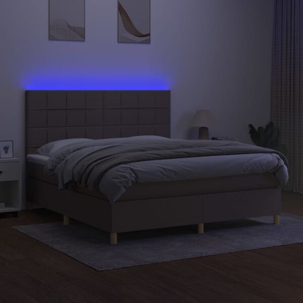 vidaXL Cama box spring colch&atilde;o/LED 160x200 cm tecido cinza-acastanhado