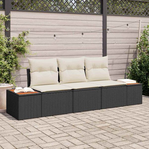 vidaXL Conjunto de Sof&aacute; de Jardim com almofada 3 pcs Preto vime PE