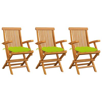vidaXL Cadeiras jardim c/ almofadões verde brilhante 3 pcs teca maciça