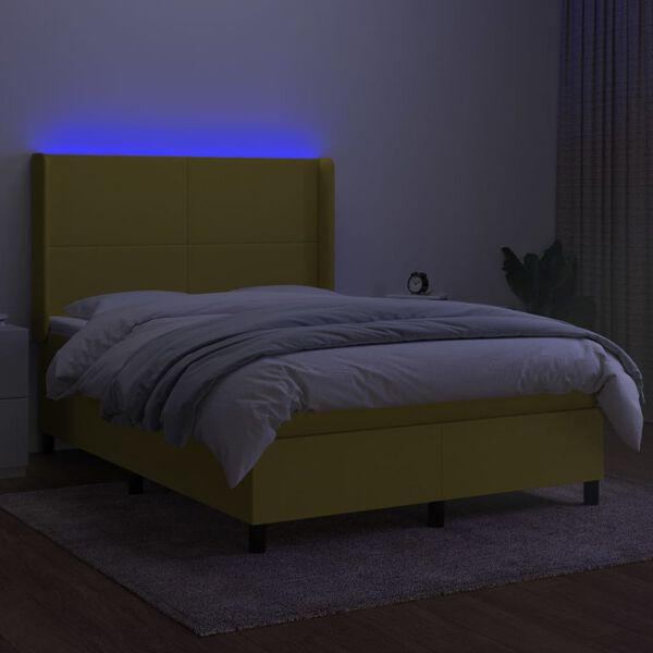 vidaXL Cama box spring c/ colch&atilde;o e LED 140x190 cm tecido verde