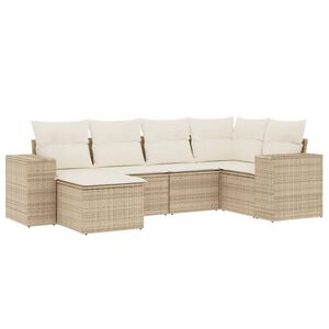 vidaXL 6 pcs conjunto de sof&aacute;s p/ jardim com almofad&otilde;es vime PE bege