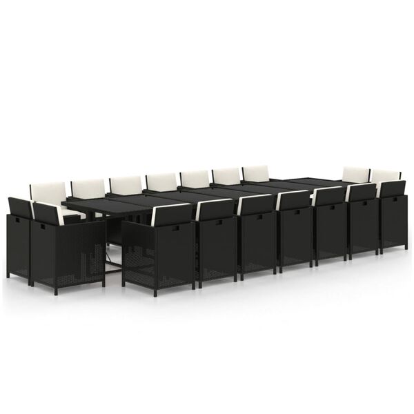 vidaXL 19 pcs conjunto jantar p/ jardim c/ almofad&otilde;es vime PE preto