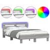 vidaXL Estrutura cama c/ cabeceira/luzes LED 135x190cm cinzento sonoma