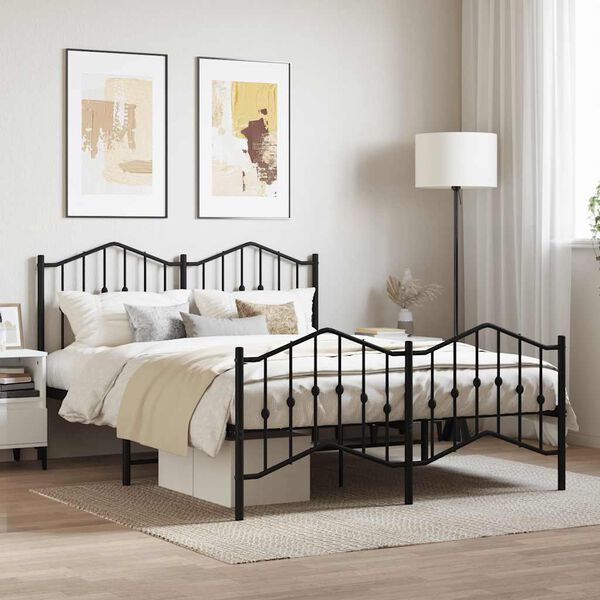 vidaXL Estrutura de cama com cabeceira e p&eacute;s 140x200 cm metal preto
