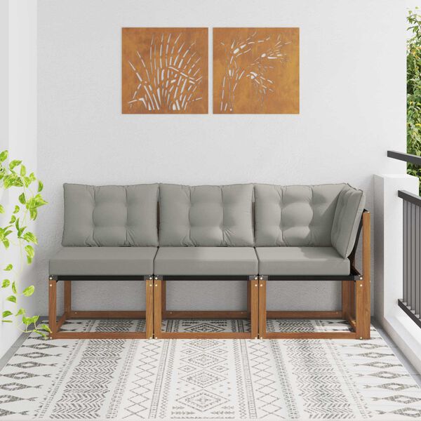 vidaXL Sof&aacute; M&eacute;dio e de Canto para Exterior com almofada 3 Pe&ccedil;a Natural