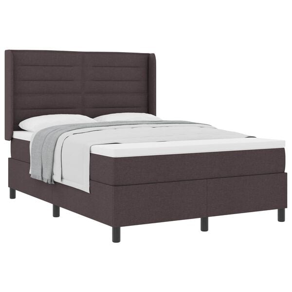 vidaXL Cama Box com colch&atilde;o Castanho escuro 140 x 200 cm tecido