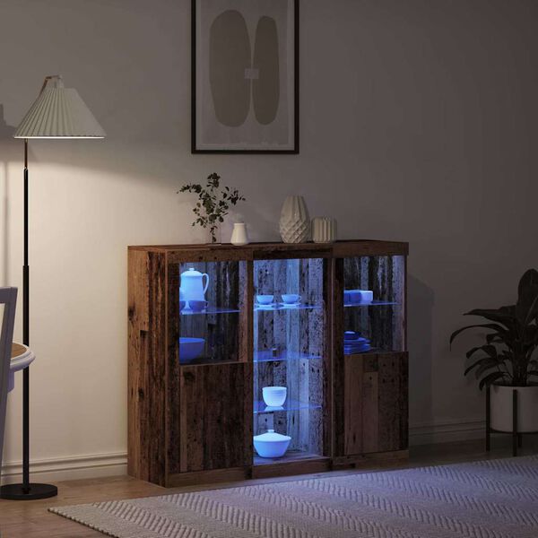 vidaXL Aparador LED Madeira antiga 123 x 37 x 100 cm