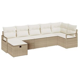 vidaXL Conjunto de Sof&aacute; de Jardim 7 pcs Bege Rattan Sint&eacute;tico