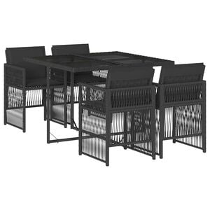 vidaXL 5 pcs conjunto de jantar p/ jardim c/ almofad&otilde;es vime PE preto