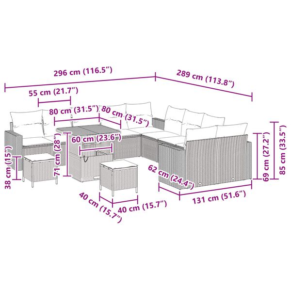 vidaXL Conjunto de Sof&aacute; de Jardim com almofada 17 pcs Preto vime PE