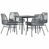 vidaXL Conjunto jantar jardim 5 pe&ccedil;as almofadas vidro vime cinzento PE