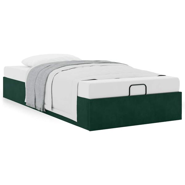 vidaXL Ottoman Bed Frame Sem Colch&atilde;o Verde Escuro 90x190 cm Veludo