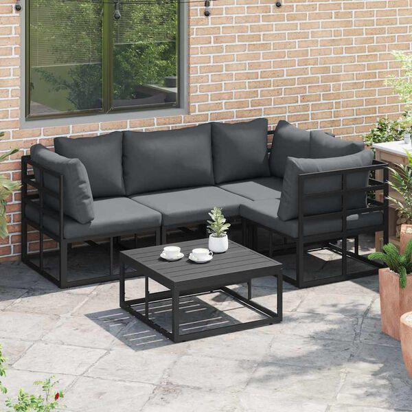 vidaXL Conjunto de Sofá de Jardim com almofada 5 pcs Preto Alumínio